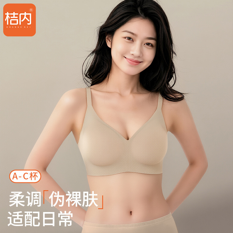 Juei Neimu Technology Women's Ribbed Thin Seamless Bra with Side Support, Soft Support, Non-Slip Cups, Anti-Sagging
