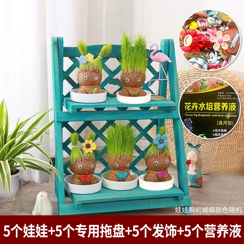 [批发草头娃娃浇水头上长草人绿植长头发儿童好养种草幼儿园桌面小]