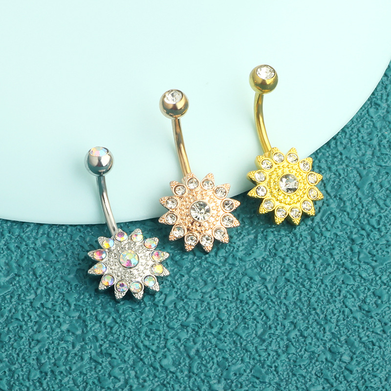 Sunflower CZ Diamond Belly Button Ring 316L Surgical Steel Dangle Belly Ring for Women detail image 6