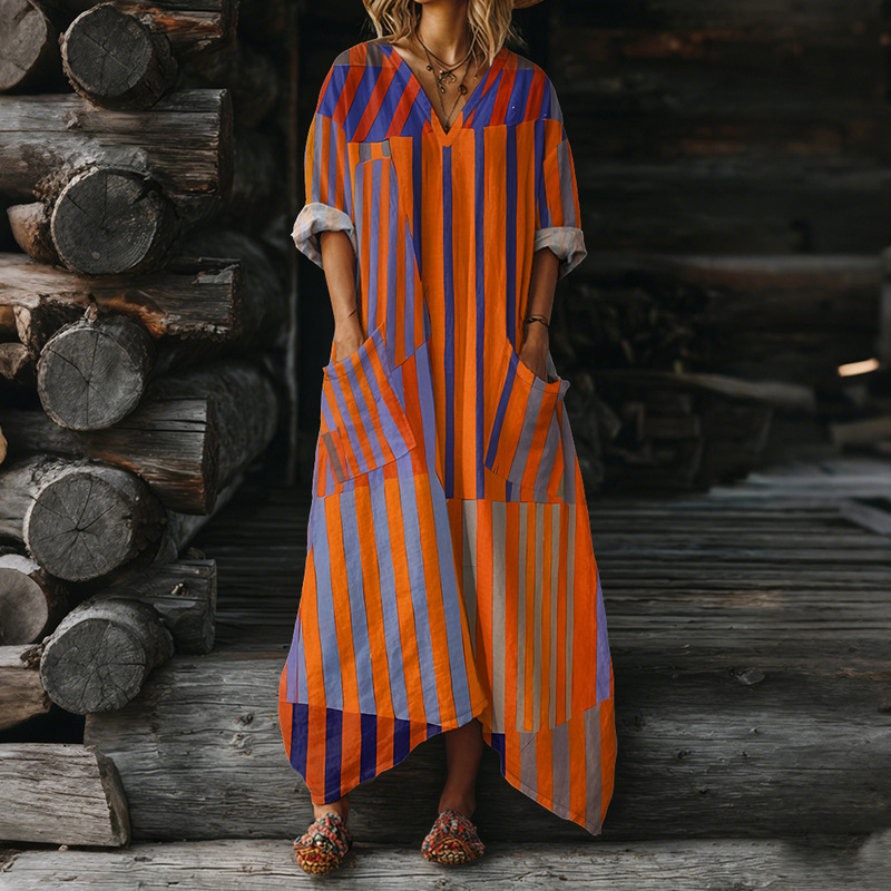 Women's Collared Long-Sleeved Dress, Women's Fashionable Simple and Versatile Dress, Polyester, European and American Style, Sweet and Fresh