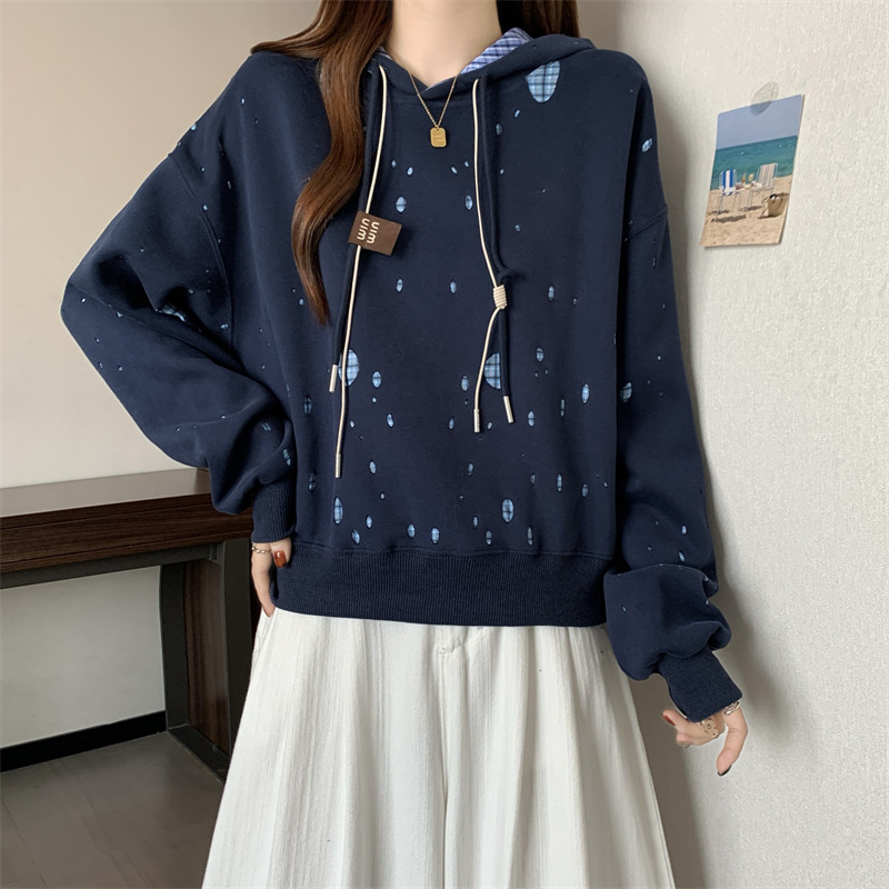 2025秋季新款女装印花连帽卫衣宽松胖MM气质显瘦长袖上衣女A7116|undefined