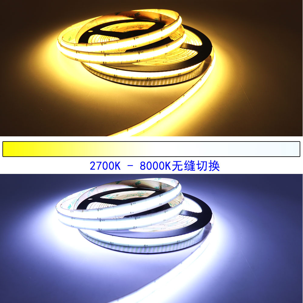 COB tira de luz de temperatura de dos colores 24vled barra de luz de baja tensión dos en uno tablero desnudo impermeable Epoxy TV Fondo Temperatura de tres colores