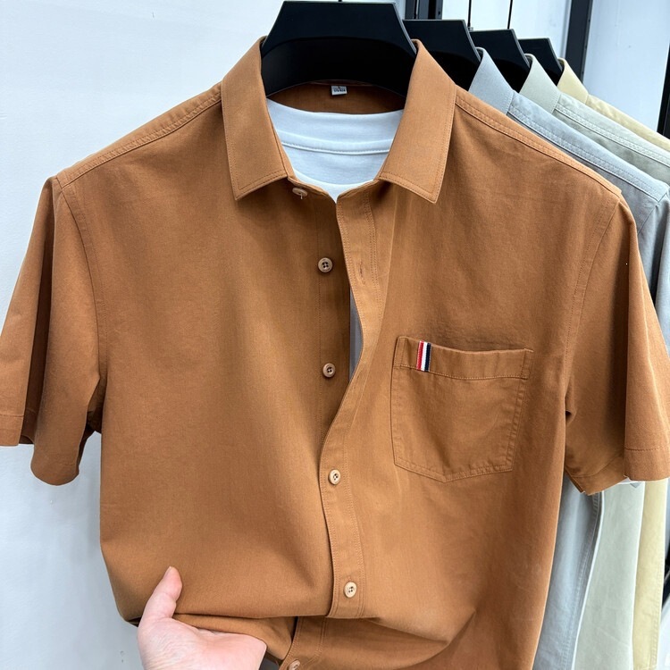 2026 Summer New Style Pocket Design + Webbing Decoration Twill Texture Workwear Men's Youth Cardigan Short-Sleeve Casual 2026 Summer New Style Pocket Design + Webbing Decoration Twill Texture Workwear Men's Youth Cardigan Short-Sleeve Casual