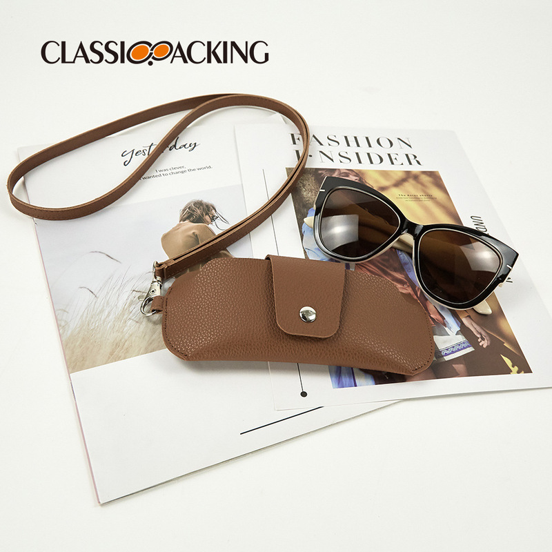 Fashion PVC Double-sided Leather Glasses Protective Case Portable Leather Glasses Holder Neck Glasses Bag Anti-lost Glasses Protective Case