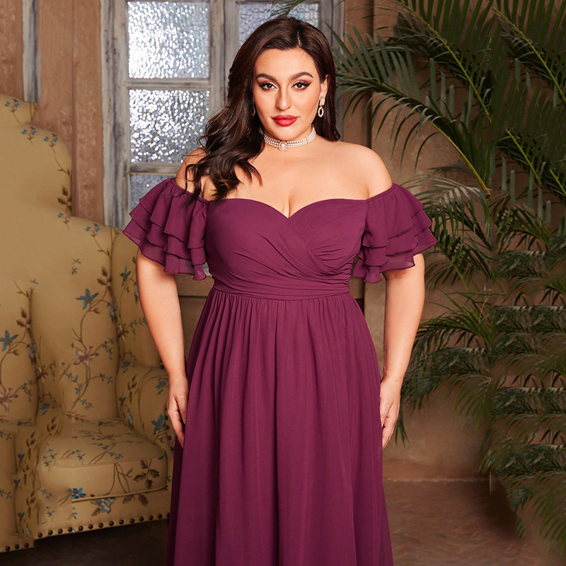 Damenbekleidung Übergröße Fat Mm Schwester Abendkleid Eine Schulter Schulterfrei Kurzarm Schlitz Abendparty Jahresparty Abendkleid_voghion.com
