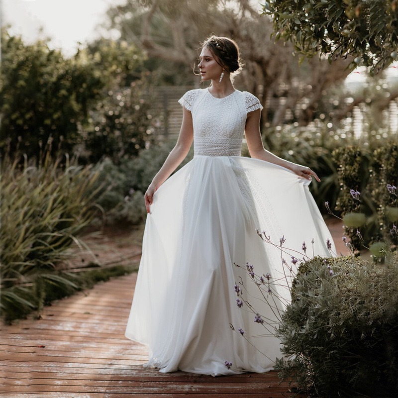Vestido de novia de comercio exterior de Amazon, vestido de novia de Mori simple y ligero, vestido blanco largo de temperamento elegante