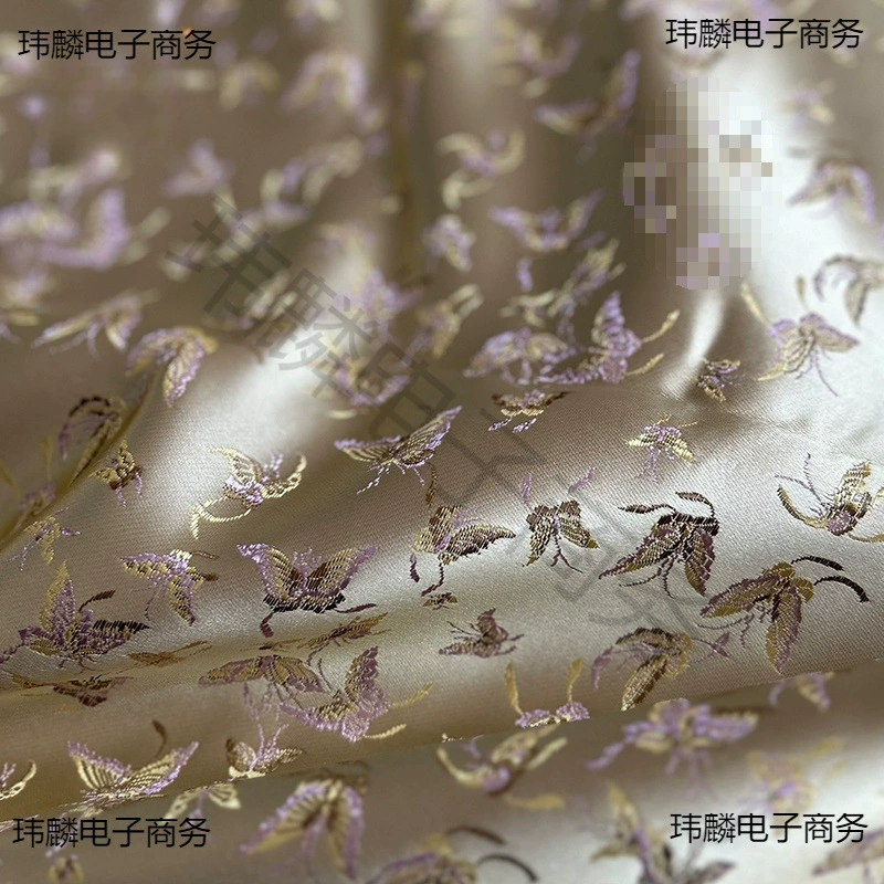 Фиолетовая парчовая ткань с маленькими золотыми и фиолетовыми бабочками, украшение дизайнерского женского жилета, детская одежда, новая ткань в китайском стиле.