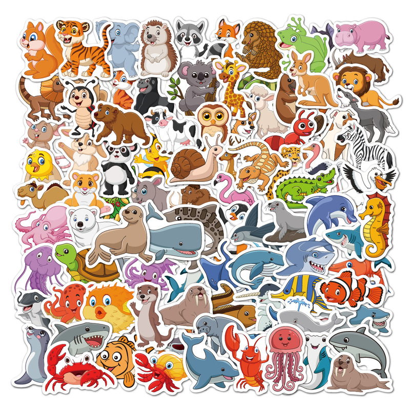 Children's cartoon animal stickers 100 pieces cross-border waterproof skateboard computer luggage cute forest animal stickers Children's cartoon animal stickers 100 pieces cross-border waterproof skateboard computer luggage cute forest animal stickers