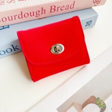 小众简约PU按扣款红色卡包软皮夹零钱包名片夹硬币钱包厂家批发