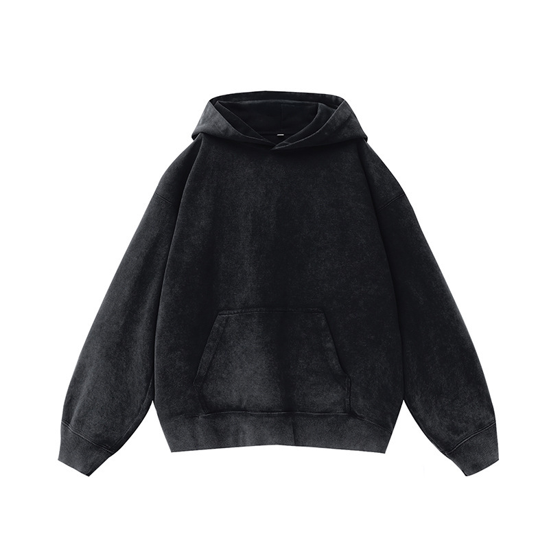 400g distressed brushed hoodie black