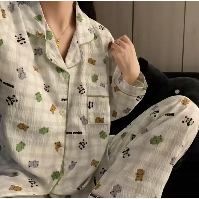 源头工厂长袖睡衣女春秋季云朵棉翻领开衫长裤家居服外贸抖音爆款|undefined