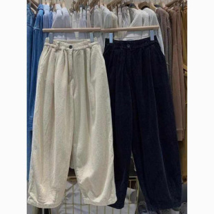 Vintage Artistic Fashion Button Corduroy Harlan Pants Pants Winter plus size fleece-lined Thickened All-match Bloomers for Women