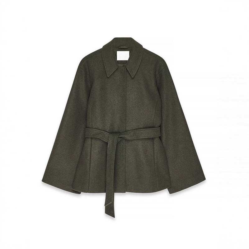 European and American Cross-Border 2025 Winter New Women's Clothing Amazon Pure Color Lapel Long-Sleeved Button Belt Woolen Jacket European and American Cross-Border 2025 Winter New Women's Clothing Amazon Pure Color Lapel Long-Sleeved Button Belt Woolen Jacket