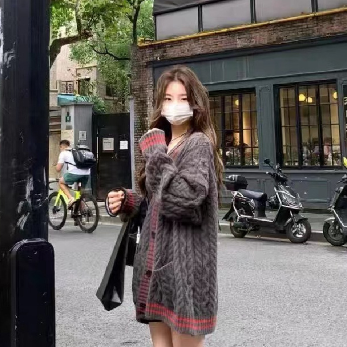 2025学院风麻花毛衣外套女秋冬高级感慵懒中长款软糯针织开衫上衣|undefined