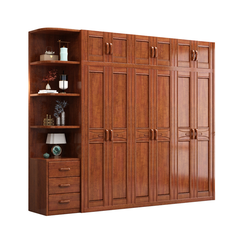 实木衣柜家用卧室现代简约中式开门大衣橱小户型储物组合整体柜子