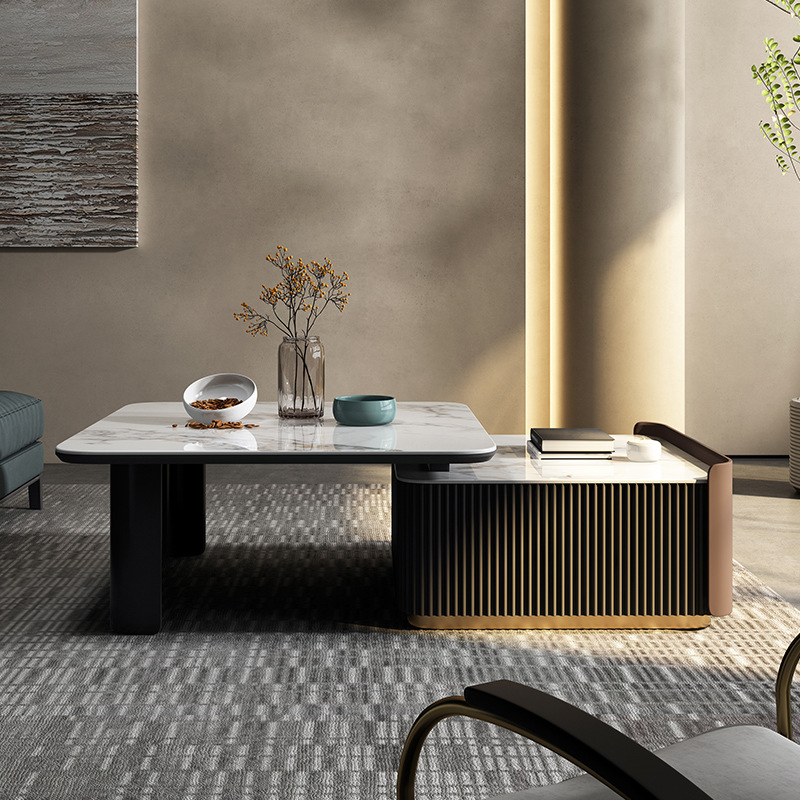 轻奢设计师岩板可伸缩茶几电视柜组合客厅现代简约小户型地柜家用