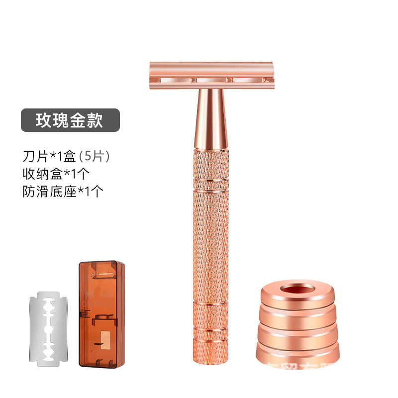 Maquinilla de afeitar a la antigua base de oro rosa antigua maquinilla de afeitar manual anticuada maquinilla de afeitar de doble cara