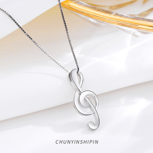 Personalized simple musical note necklace s925 sterling silver chic Korean temperament music symbol clavicle chain fashion jewelry for women