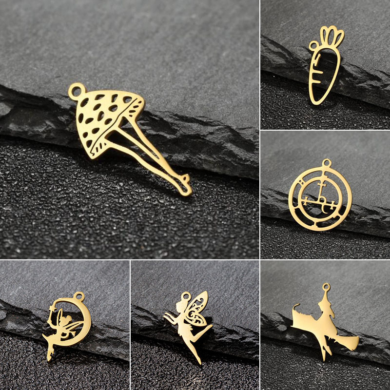 2024 새로운 스테인레스 스틸 DIY 펜던트 봄 나비 요정 천사 액세서리 5PCS 재고 도매 팩