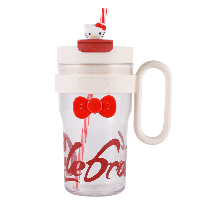 Taza de agua simple de mango de personalidad de material plástico creativo portátil doble bebida taza de paja de plástico taza de alto valor facial taza de estudiantes