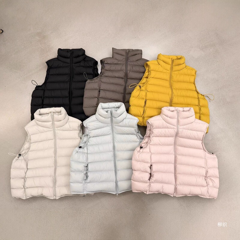 Lightweight Zero Pressure Autumn/Winter New Ribbed down Vest for Women, Short Stand Collar, Warm Versatile Vest, 90% down