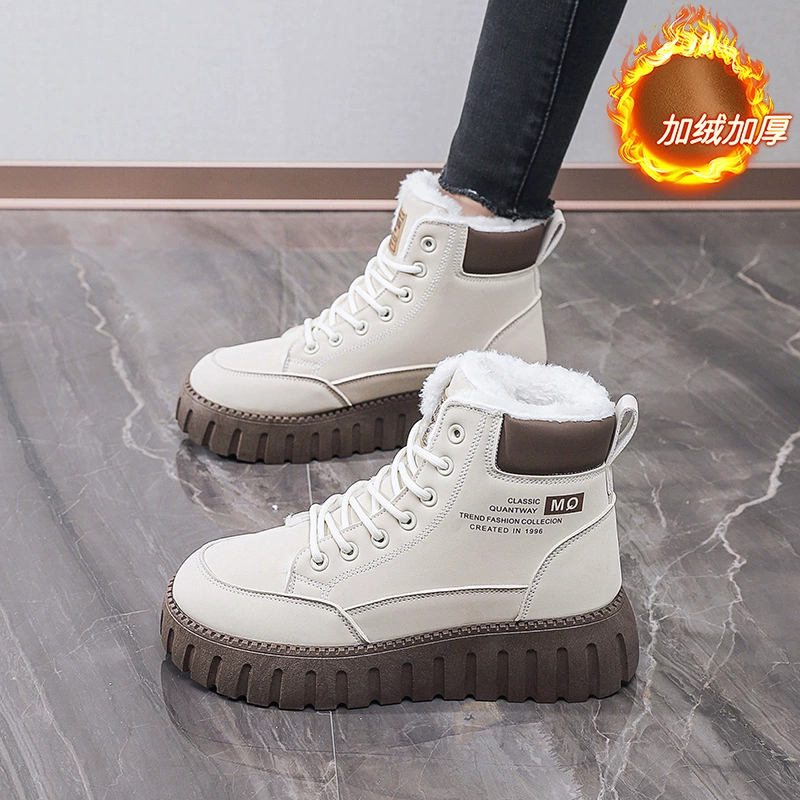 Зимние бархатные высокие ботинки Martin женские корейские дикие толстые теплые хлопчатобумажные ботинки на толстой подошве повседневные снежные ботинки короткие ботинки женские