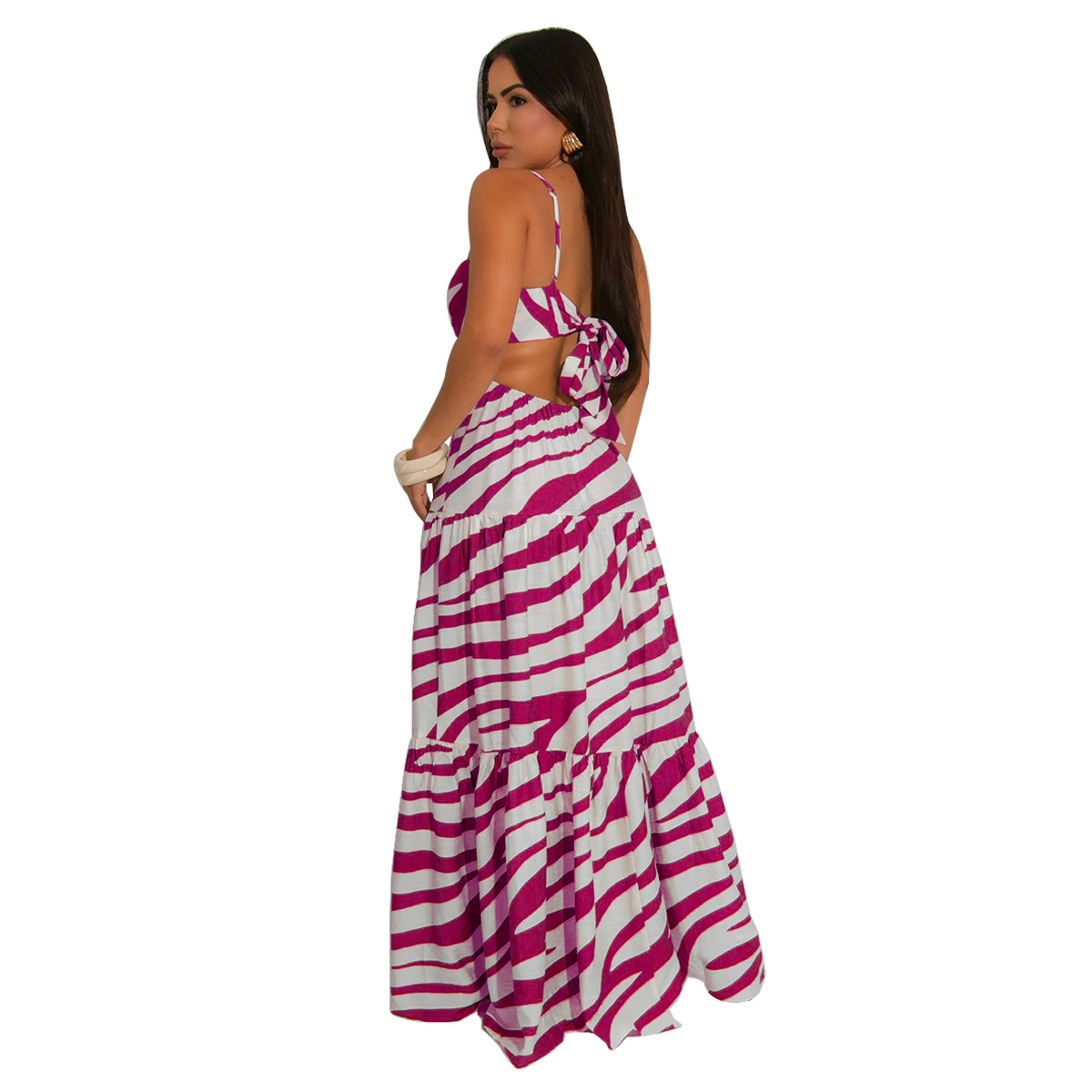 369g Weight Maxi Long Dress Dress Length Type Sleeveless Sleeve Length Strap Dress Dresses Type Sleeveless Sleeve Type Polyester Fabric Type High Waist Waist Line Holiday, Travel Occasion Strap Neckline Slim Fit Type Stripe Pattern Summer Season Women's Gender Vacation, Classic Style Style Wholesale Women's Vacation Classic Style Stripe Holiday Travel Strap Sleeveless Strap Dress 39