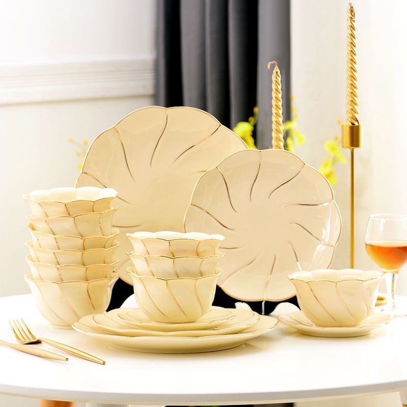 European Tableware Set Dishes and Plates Household Bowl Set Ivory Porcelain Ceramic Bowl Soup Bowl Simple and Elegant Creative Factory