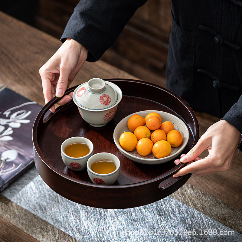くるみ色茶器トレー長方形竹製茶皿茶和風創意家庭用シンプル茶奉客間収納皿|undefined