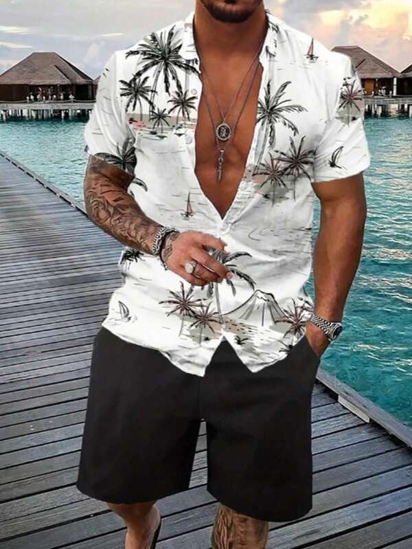 2025 nuevo estilo Amazon transfronterizo tendencia de moda casual europea y americana camisa de manga corta pantalones cortos traje MB1 MA1