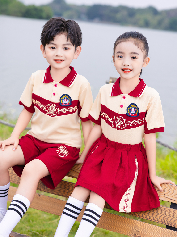 幼兒園園服春秋套裝小學生錦棉校服運動會班服兒童紅色國潮畢業照