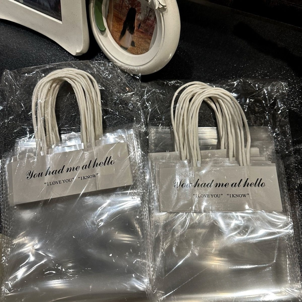 网红礼品饰品透明手提袋石膏娃娃手提袋针织花简约手串盆栽甜品袋