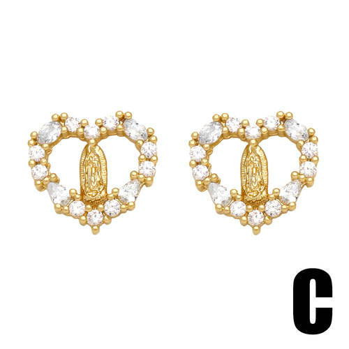 AliExpress hot sale fashion retro gold coin earrings zircon simple personality love virgin earrings earrings eru90