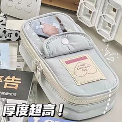 灰色の青い愛のペンの袋の双ファスナーのペンの袋の中学高校の学生の大容量の多層の多機能の収納