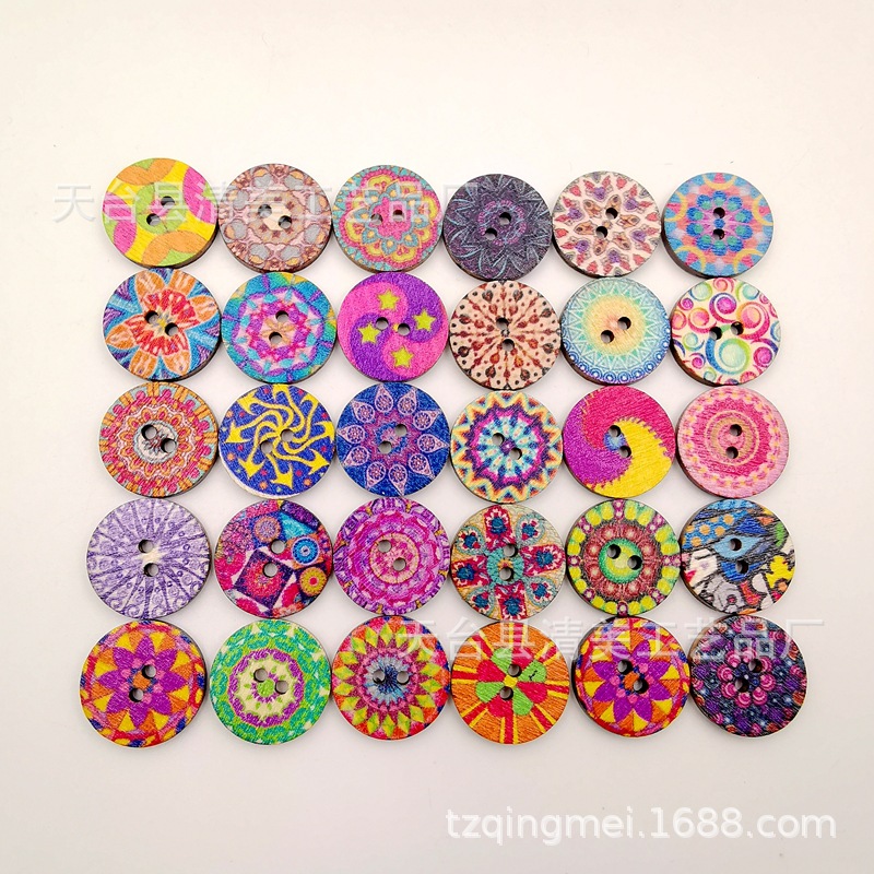 1,5/2/2,5 cm impreso botones redondos vintage impreso redondo botones de madera 100 piezas un paquete