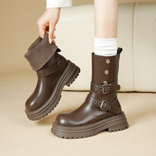 英伦风马丁靴女款2025新款真皮复古女鞋美拉德棕黑色靴子厚底短靴