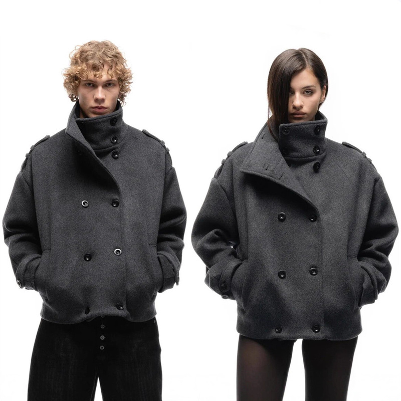 No Faith Studios25 New Autumn and Winter Minimalist Old Money Style Gray Woolen Coat for Men and Women