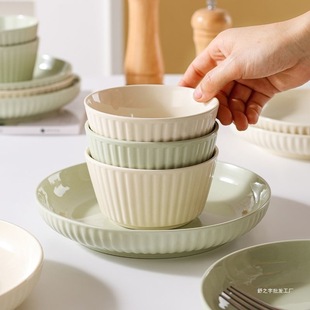 Cream Bowl and Dish suit 2024 New Household Rice Bowl Tableware Soup Bowl Creative Bowl Ceramic Bowl and Chopsticks Housewarming Chinese Style