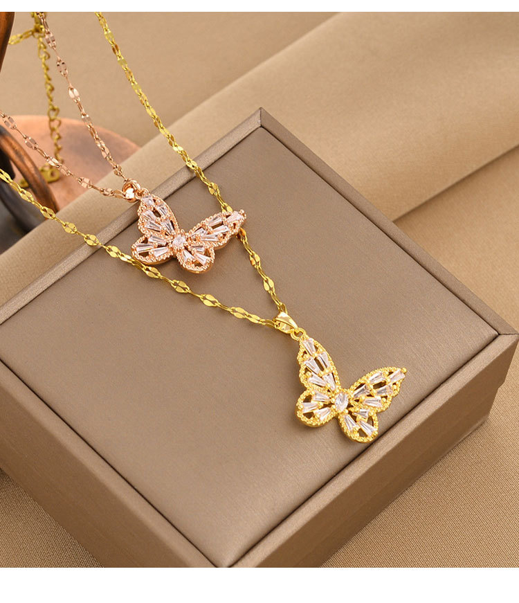 Fashion Butterfly Titanium Steel Plating Inlay Zircon Pendant Necklace 1 Piece display picture 1