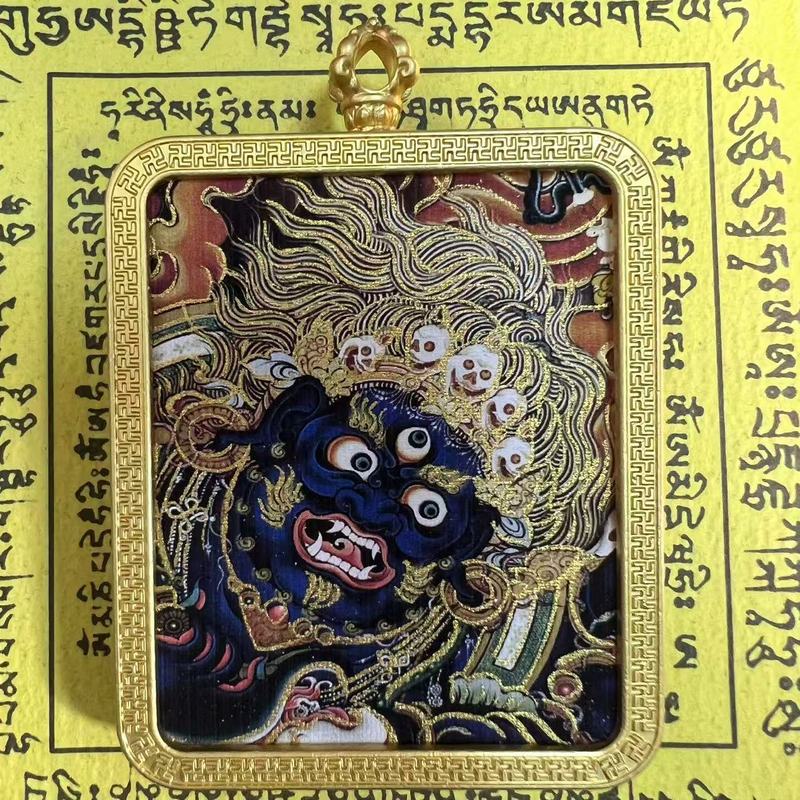 タンカ チベット手描き金塗装粗鉱石絵画コア国民トレンドペンダント九尾キツネ ザキラム ビッグブラックデーツ|undefined