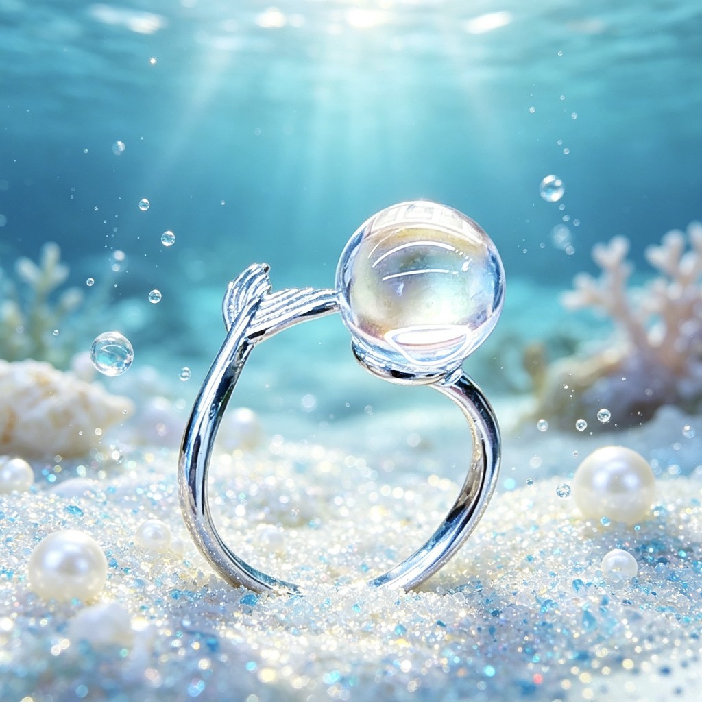 Natural White Crystal Fish Tail Ring Mermaid's Tears Fashion Ring Silver Jewelry with Crystal Beads Wholesale 2026 New Model