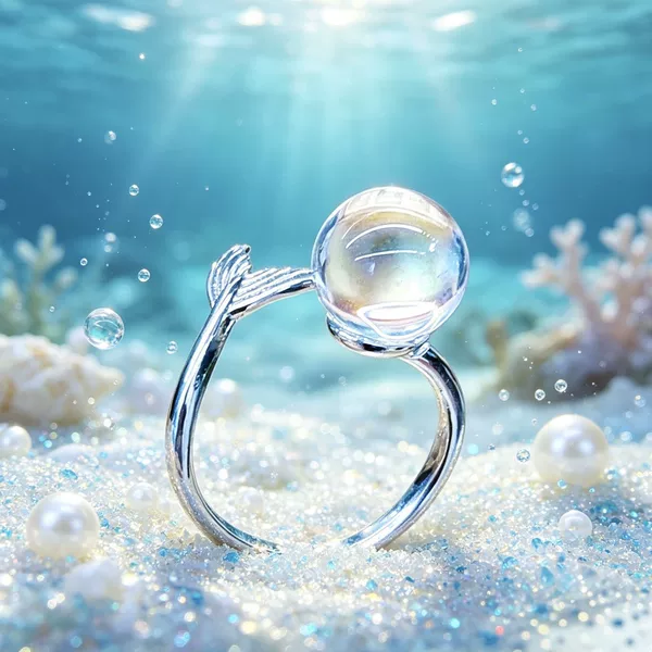 Natural White Crystal Fish Tail Ring Mermaid's Tears Fashion Ring Silver Jewelry with Crystal Beads Wholesale 2026 New Model