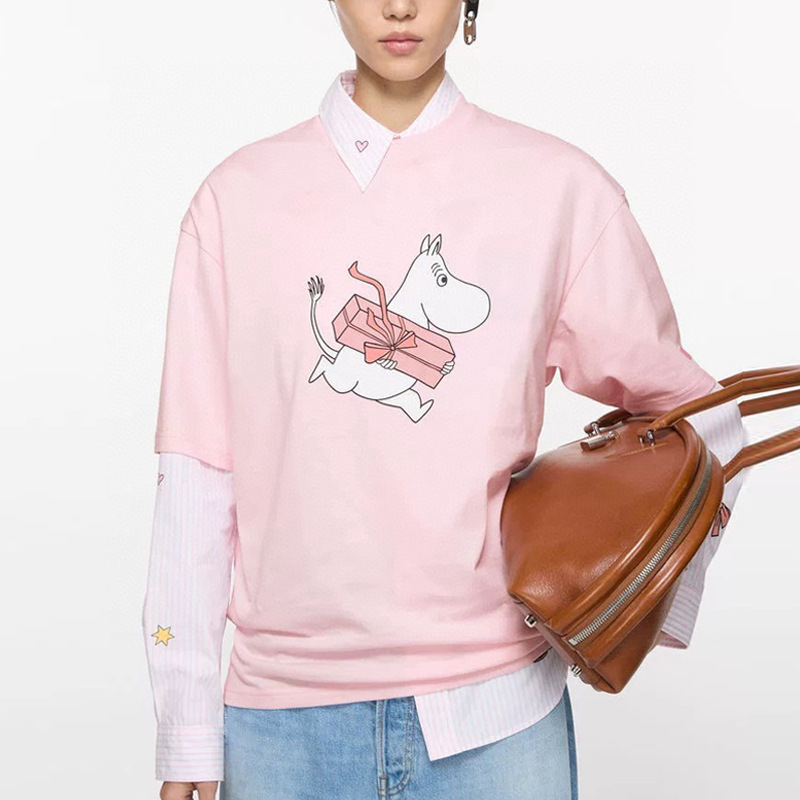 AC Home 25 春の新作 カバ ムーミン ジョイント漫画プリント ラウンドネック 半袖 ユニセックス ニッチ ルーズ Tシャツ|undefined