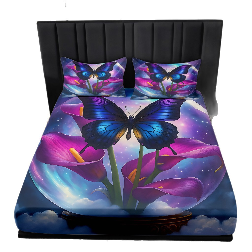 TEMU / JIT Transfronterizo para la serie de mariposas multicolores 3D impresión digital cama cama almohada kit de diseño se puede fijar