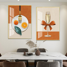 餐厅装饰画现代简约客餐桌饭厅挂画客厅轻奢晶瓷镶钻壁画两联画