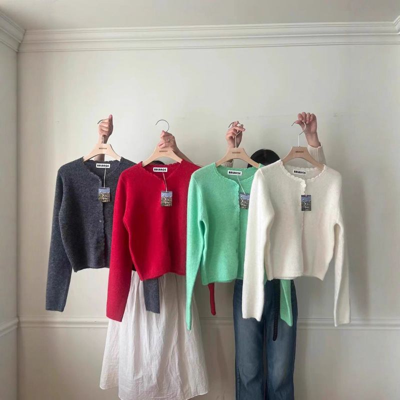 In Stock Special 2025Balance Pure Handmade Crochet-Edged Wool Alpaca Wool Small Coat Avocado Green Cardigan In Stock Special 2025Balance Pure Handmade Crochet-Edged Wool Alpaca Wool Small Coat Avocado Green Cardigan