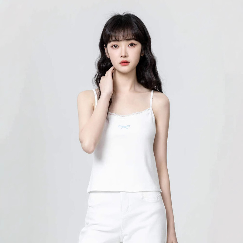 2025 Summer New White Lace Stitching Camisole Vest Women's Summer Sleeveless Inner Base Outer Wear Short Top