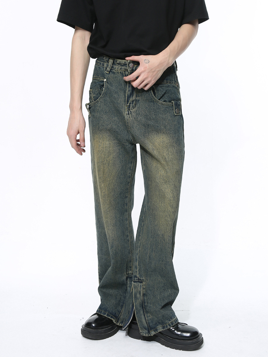 Mtlclothes ropa de los hombres | 2024 primavera nuevos pantalones americanos cremallera diseño recto Denim moda