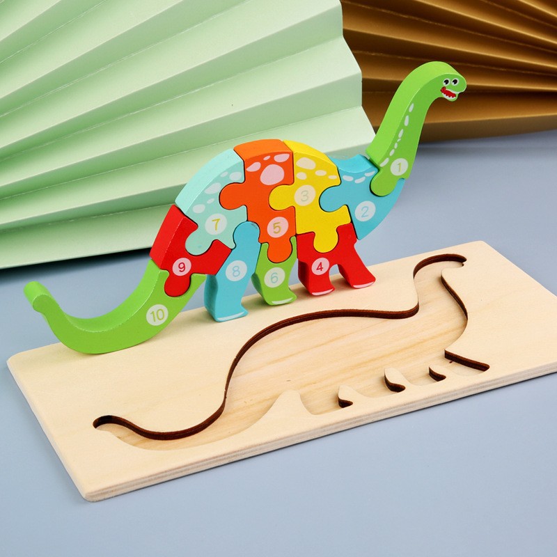 Juguetes de montaje de madera para niños y bebés, rompecabezas de madera en 3D, rompecabezas de educación temprana, rompecabezas de animales digitales de dibujos animados
