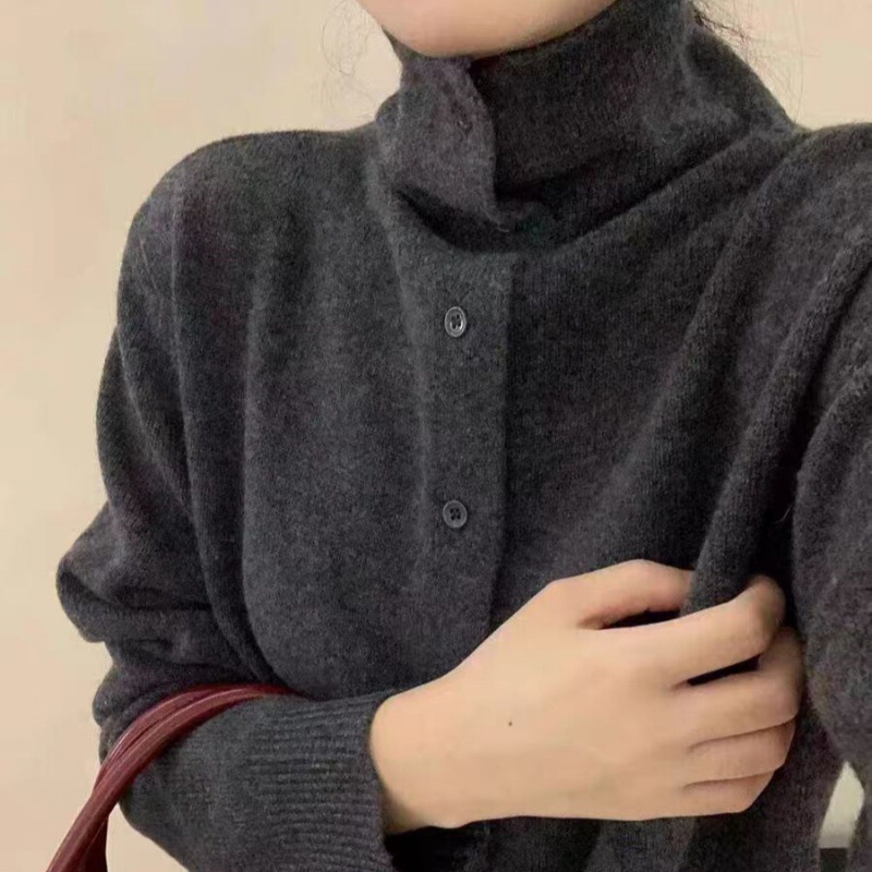 All-Wool Turtleneck High-End Knitwear Single-Breasted Cardigan Korean Style Bottoming Knitwear 2025 Autum Women